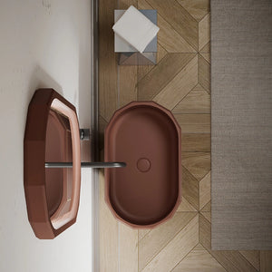 Freestanding geometric washbasin with white rim accent and matte finish