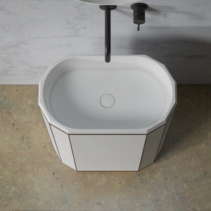 Luxury pedestal wash basin with black rim and solid surface finish by MonBlari BERYL Series