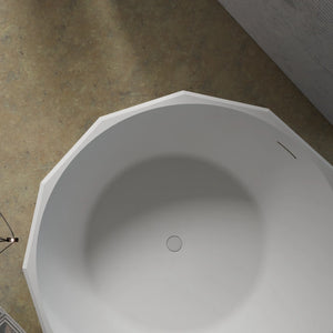 Luxury round soaking bathtub with solid surface finish by MonBlari BERYL Series for minimalist bathroom design