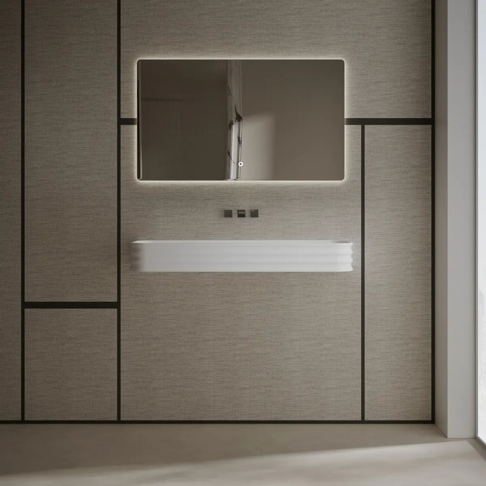 White solid surface wall mount bathroom sink rectangular design