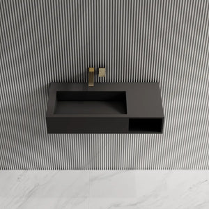 Modern black rectangular solid surface basin vessel sink