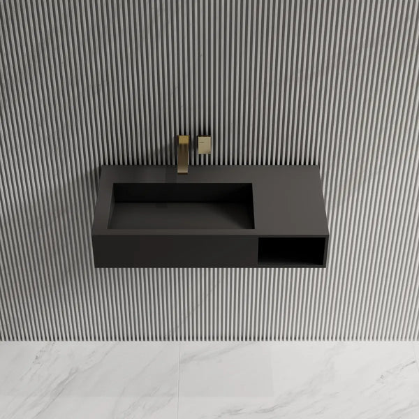 Modern black rectangular solid surface basin vessel sink