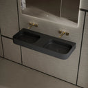 Black solid surface wall mount bathroom sink with modern rectangular design