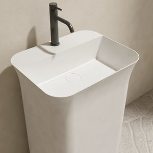 One-piece solid surface pedestal sink front view modern bathroom basin
