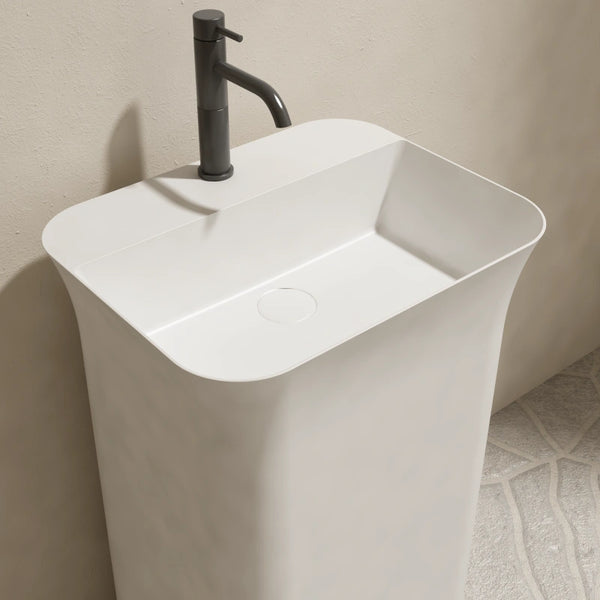 One-piece solid surface pedestal sink front view modern bathroom basin