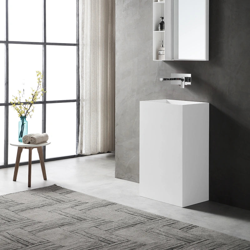 Premium solid surface rectangular pedestal sink bathroom sink