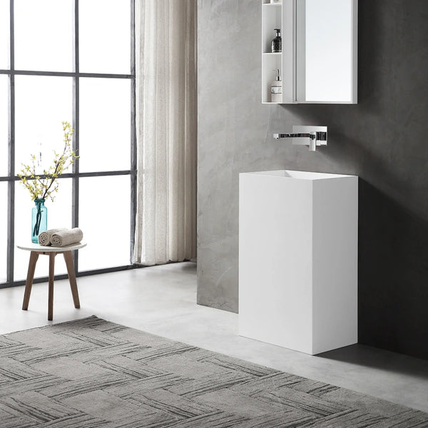 Modern rectangular solid surface pedestal sink 500mm matte white bathroom wash basin
