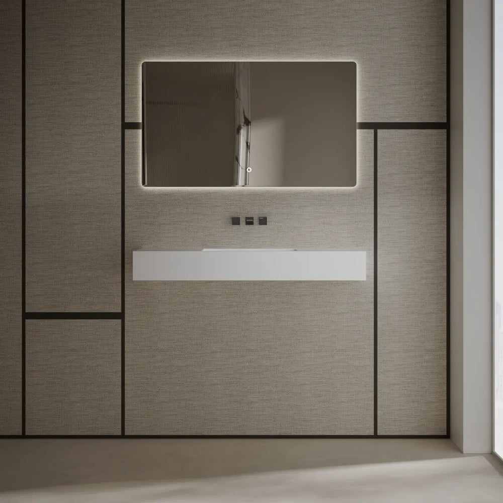 Rectangular solid surface wall mount sink modern bathroom basin matte white