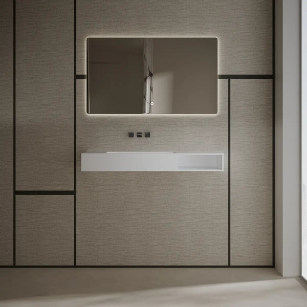 Rectangular solid surface minimalist bathroom wall mount sink