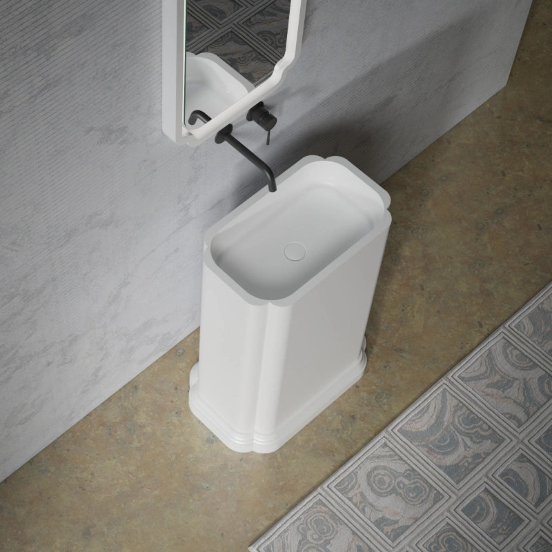 MonBlari BERYL Series solid surface pedestal sink in matte white for modern luxury bathrooms