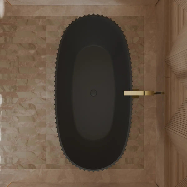 Modern black sculptural fluted freestanding bathtub