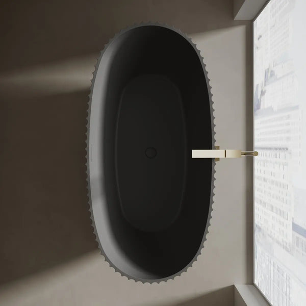 Modern double ended black fluted freestanding soaking bathtub