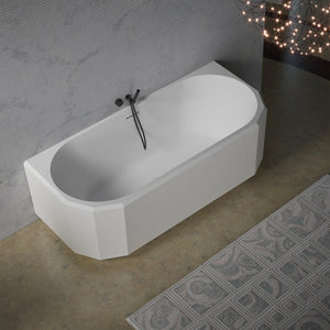 Modern wall mounted bathtub with solid surface finish by MonBlari BERYL Series for contemporary bathrooms