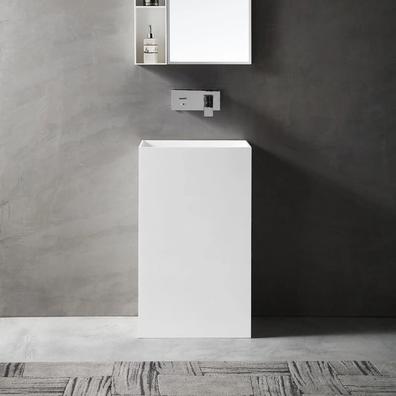 Rectangular solid surface pedestal bathroom sink 500mm matte white freestanding wash basin