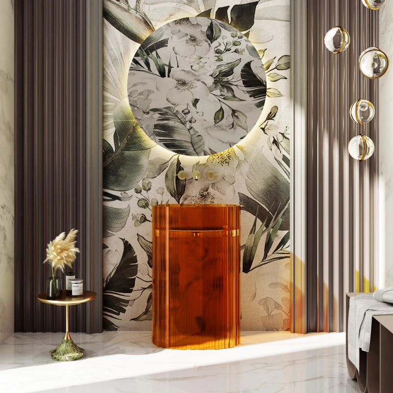 Transparent resin pedestal sink 580mm modern clear freestanding bathroom basin luxury design