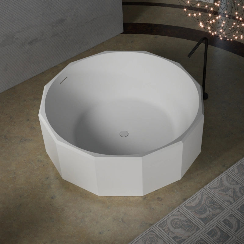 MonBlari BERYL Series round freestanding bathtub in matte white for modern luxury bathrooms