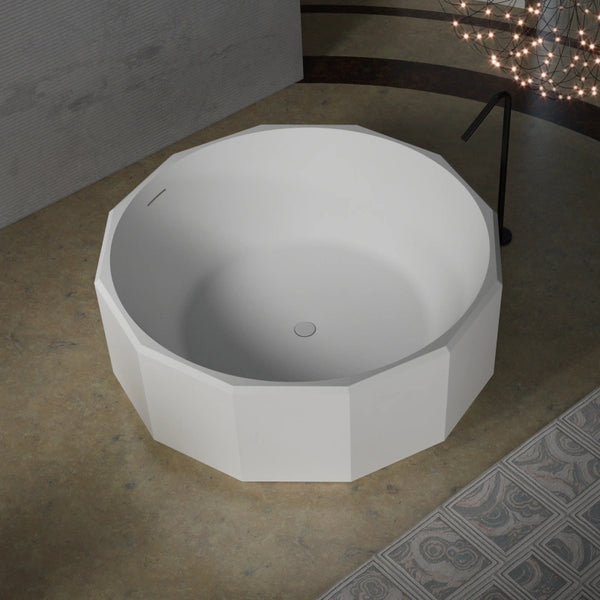 Modern round solid surface bathtub by MonBlari BERYL Series for contemporary bathroom interiors