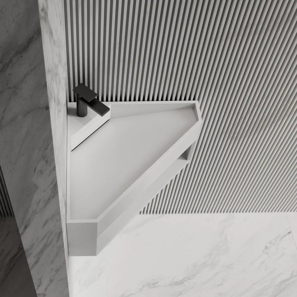 Solid surface wall mount sink modern floating bathroom basin matte white wall hung wash basin