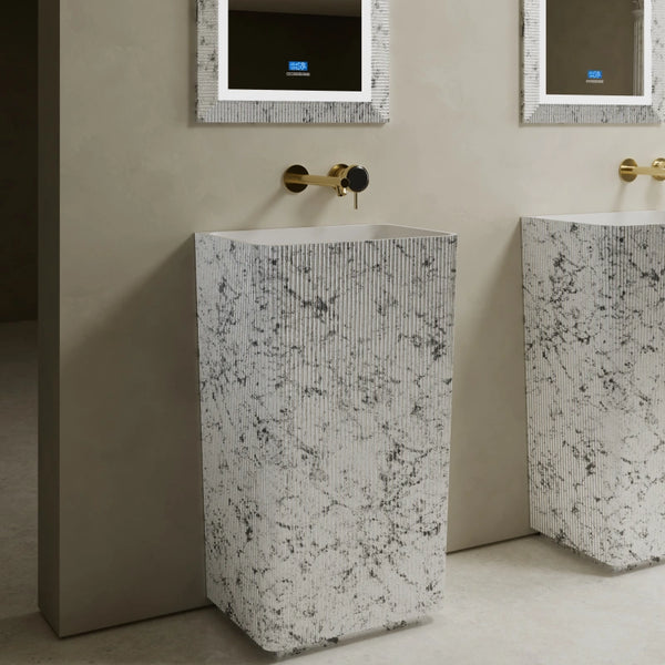 MonBlari XS Series modern vertical fluted bathroom pedestal sink
