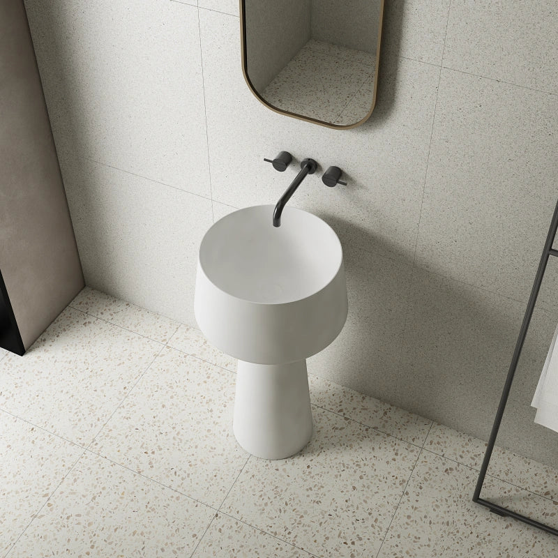 Compact freestanding matte white pedestal sink goblet-shaped luxury bathroom design