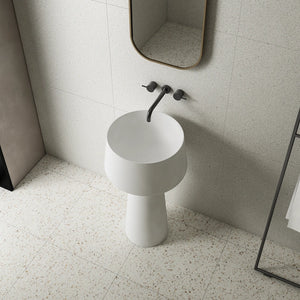 Compact freestanding matte white pedestal sink goblet-shaped luxury bathroom design