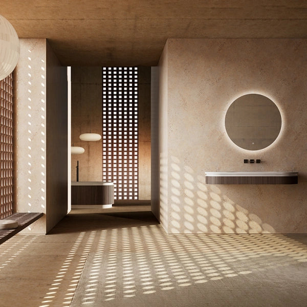 Modern fluted wall-hung sink from MonBlari FOREST Series for space-saving bathroom