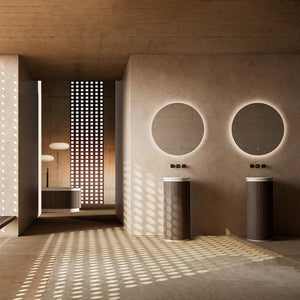 MonBlari FOREST Series round fluted pedestal sink with textured vertical grooves