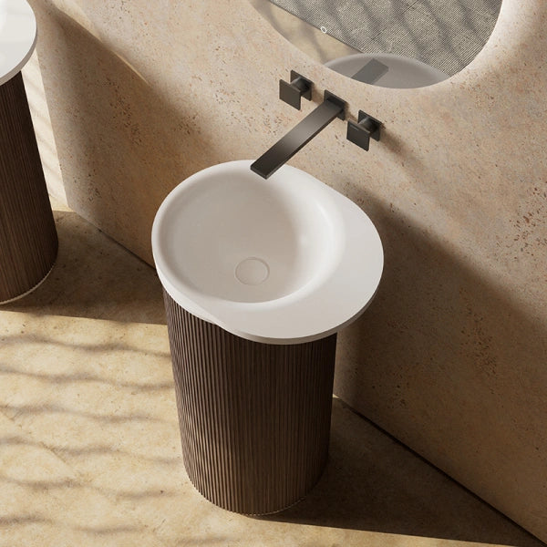 Textured ribbed washbasin inspired by natural forest elements