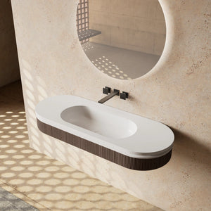 Textured ribbed wall-mounted washbasin inspired by natural forest elements