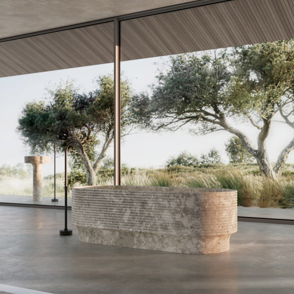 MonBlari STRATA Series marble freestanding bathtub with layered design