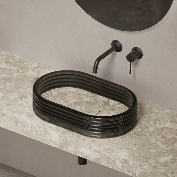 MonBlari STRATA Series marble vessel sink with acrylic surround structure