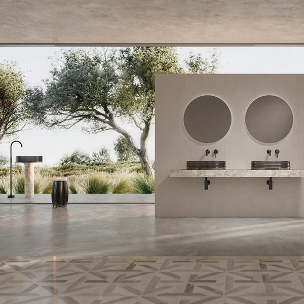 MonBlari STRATA Series marble vessel sink with acrylic surround structure