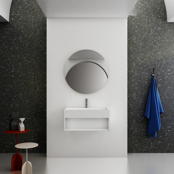 Matte white solid surface wall mount sink modern floating bathroom basin matte white wall hung wash basin