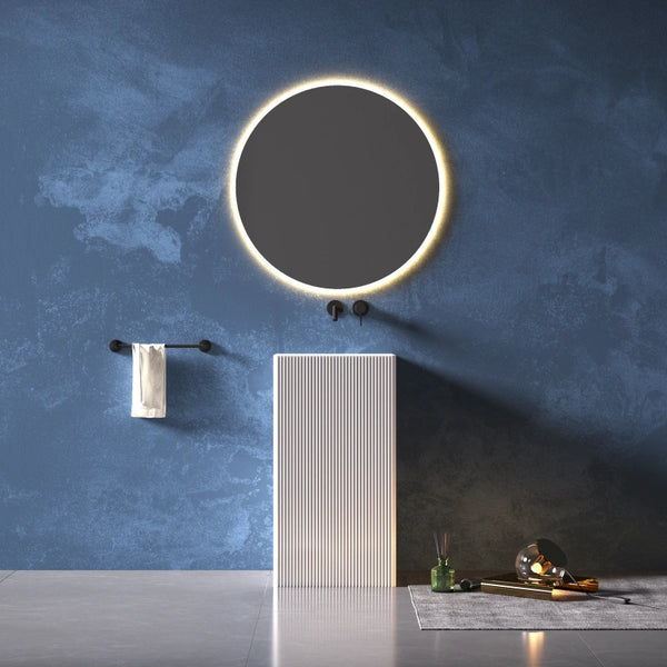 Matte white solid surface fluted style rectangular pedestal sink in modern bathroom