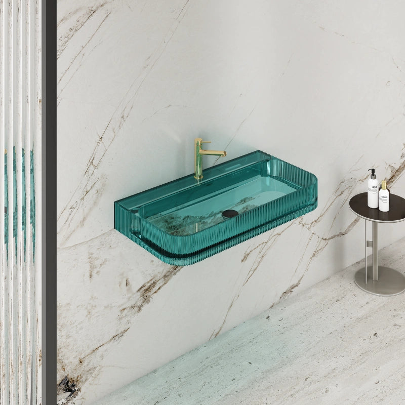 Rectangular fluted transparent resin bathroom basin modern wall mounted sink