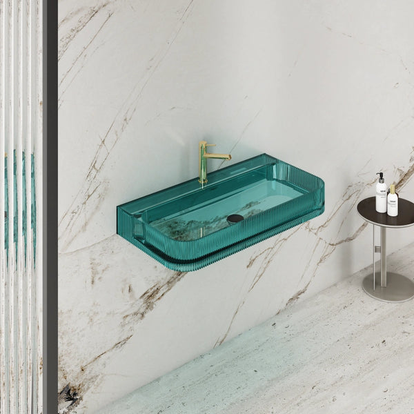 Rectangular fluted transparent resin bathroom basin modern wall mounted sink
