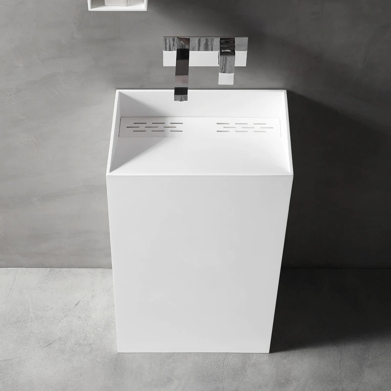 Rectangular solid surface pedestal bathroom sink 500mm matte white freestanding wash basin