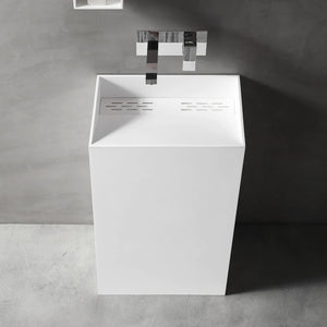 Rectangular solid surface pedestal bathroom sink 500mm matte white freestanding wash basin