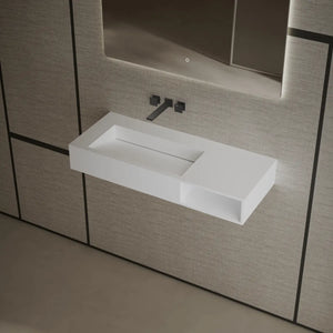 Rectangular solid surface wall mount sink modern bathroom basin matte white