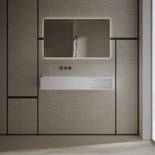 Modern white solid surface wall hung bathroom sink front view