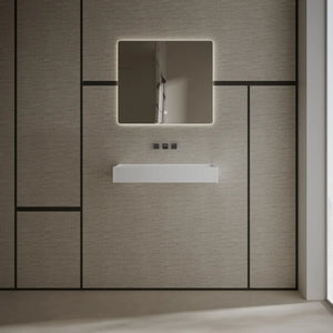 Modern matte white solid surface rectangular fluted style wall mount basin