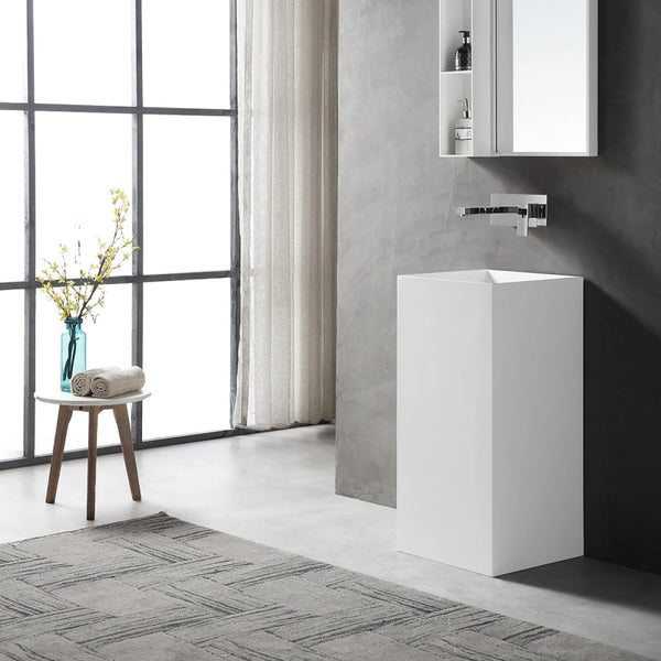 Modern 500mm solid surface pedestal sink white freestanding bathroom basin for contemporary bathrooms