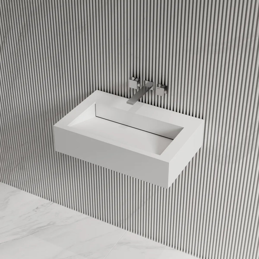Solid surface wall mount sink modern bathroom wash basin matte white