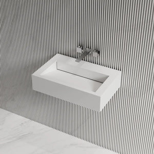Solid surface wall mount sink modern bathroom wash basin matte white