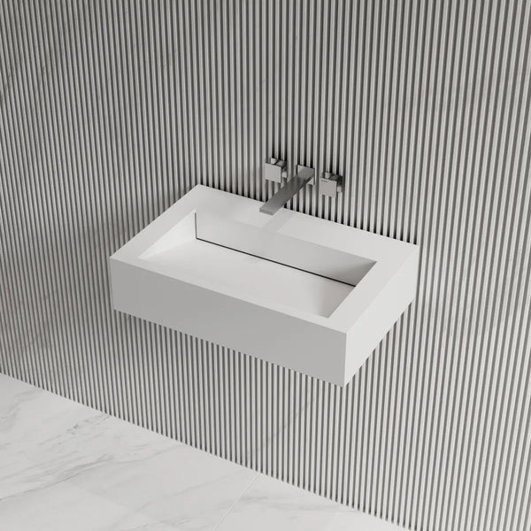 Solid surface wall mount sink modern bathroom wash basin matte white