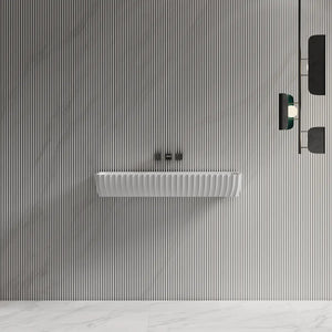 Modern white rectangular wall mount sink fluted design