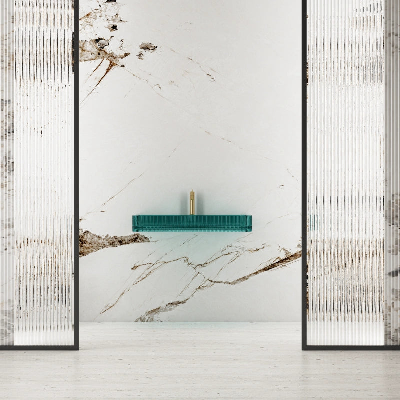 Rectangular fluted transparent resin bathroom basin modern wall mounted sink