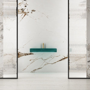 Modern transparent resin wall mount sink with fluted texture for luxury bathroom design