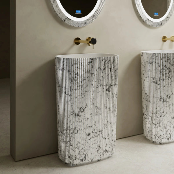 MonBlari XS Series contemporary fluted bathroom pedestal sink