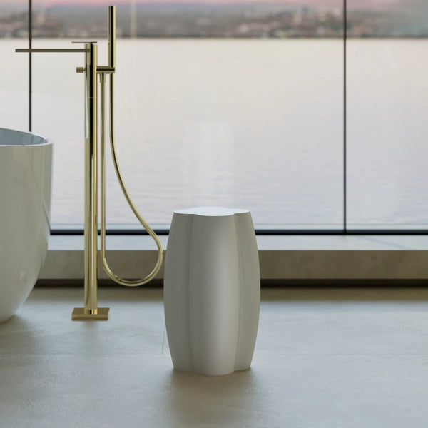 MonBlari LINGLONG Series solid surface bathroom shower stool in modern bathroom